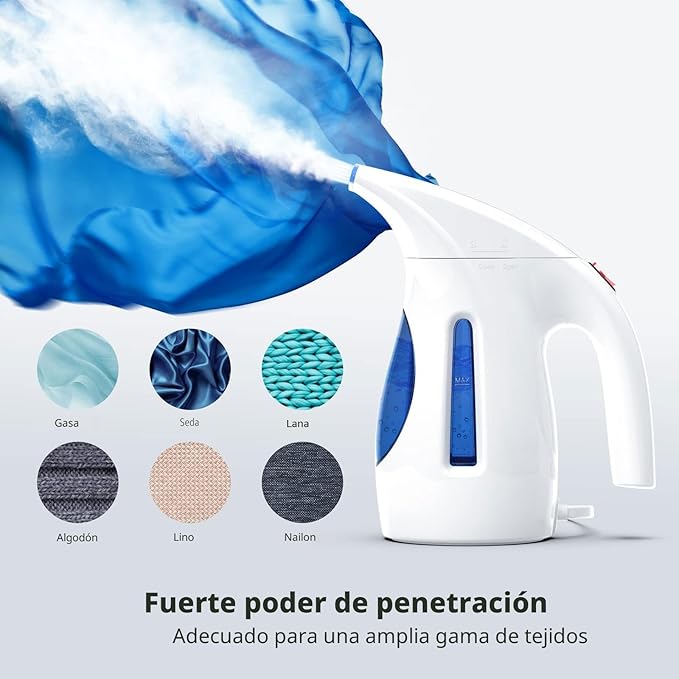 HiLIFE Vaporizador para ropa, vaporizador portátil de mano, gran capacidad de 8.1 fl oz, 700 W, potencia fuerte, removedor rápido de arrugas de tela con cepillo para el hogar, oficina (solo 120 V) - Azul