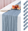 Paquete de 8 caminos de mesa de gasa azul empolvado de 305 cm (120 pulgadas) y 3 metros (10 pies) de largo, estilo bohemio rústico y transparente, ideales para bodas, baby showers y fiestas de cumpleaños.