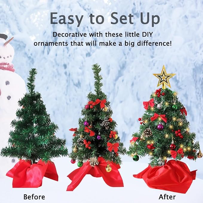 ⚠️ Ver Fotos para Accesorios Incluidos – Mini Árbol de Navidad Juegoal 24" 50 Luces LED DIY | Mesa