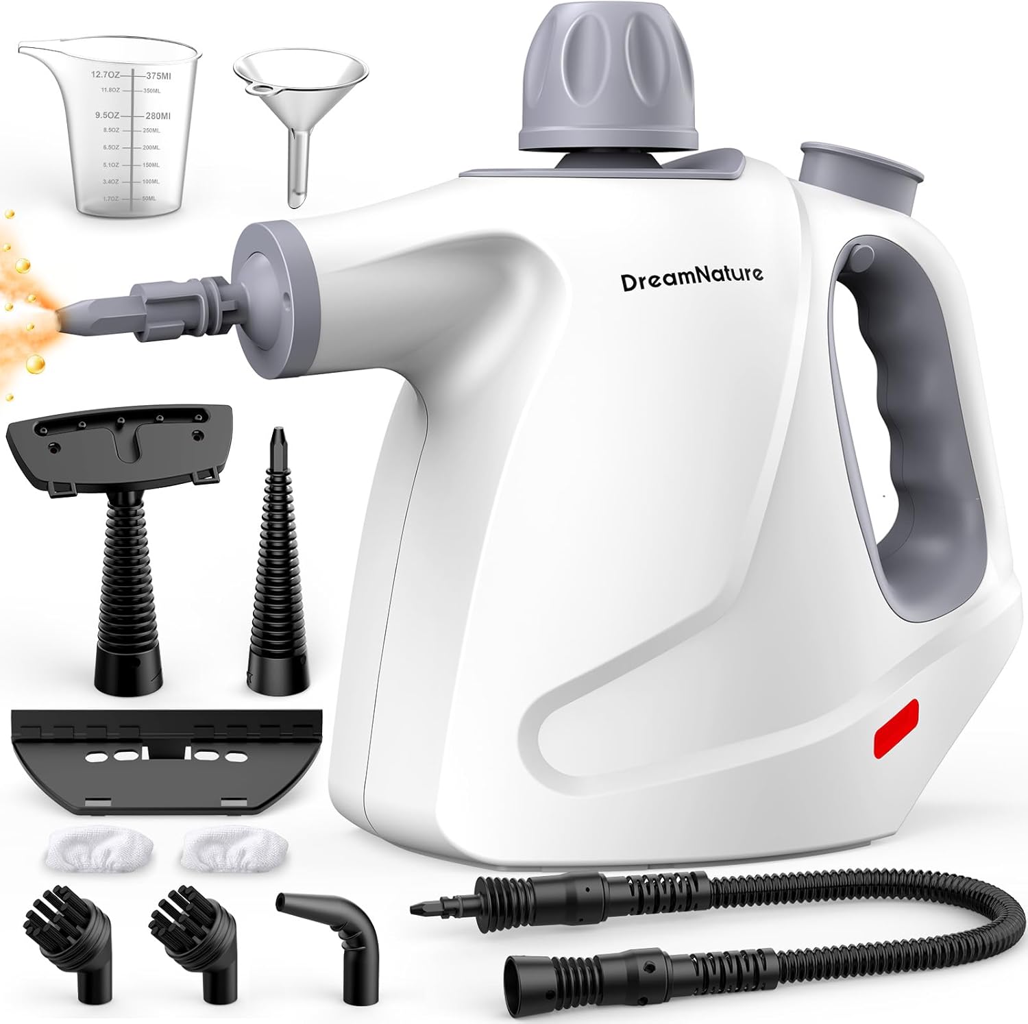 Limpiador a vapor portátil multisuperficie a presión con 11 accesorios, vaporizador portátil manos libres de 453 ml para limpieza, limpiador a vapor multiusos para hogar, tapicería, coche, suelos, juntas y más. 