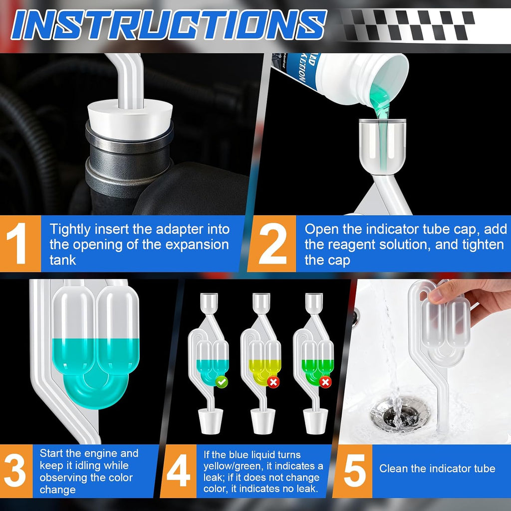 Prueba de CO2 para juntas de culata, comprobador de juntas de culata, diagnóstico rápido y fiable - hasta 50 pruebas, kit universal de reactivo líquido para coches y motocicletas, 100 ml