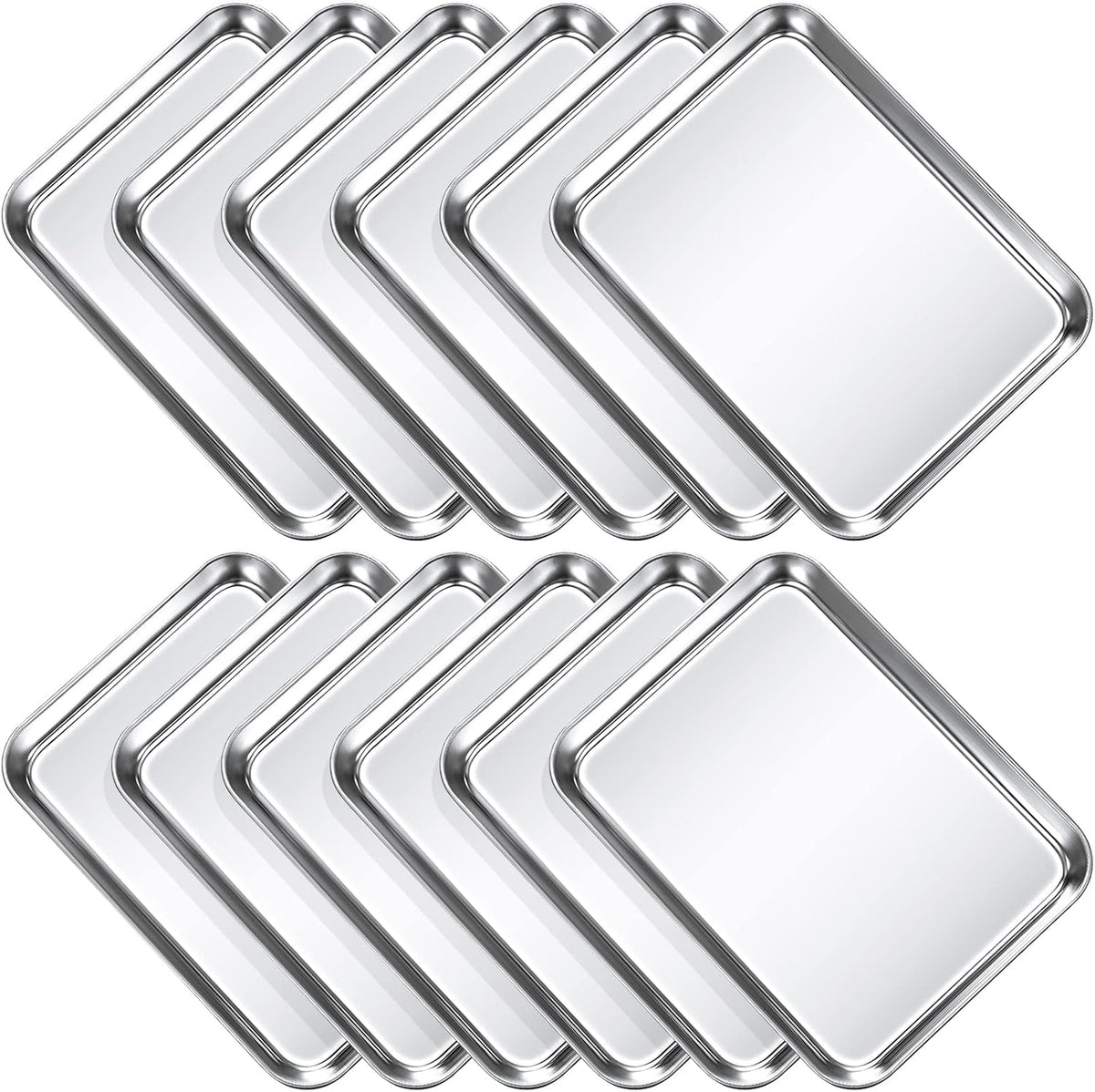 Set de 12 Bandejas para Hornear Potchen | Acero Inoxidable para Horno Tostador | Antiadherentes, Fáciles de Limpiar | 9x6.7x1 pulgadas