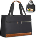 Bolsa de almuerzo para mujer, bolsa de trabajo para laptop de 15.6 pulgadas con compartimento aislado para el almuerzo, bolsa acolchada de gran capacidad para computadora, lonchera a prueba de fugas para mujeres adultas, color negro