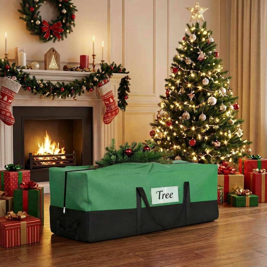 Bolsa de Almacenamiento para Árbol de Navidad 10-12 Pies – Oxford 600D Verde con Bolsillo Transparente