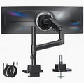 Brazo para monitor individual de alta resistencia monTEK para pantallas ultraanchas de 17 a 57 pulgadas, hasta 27 kg, soporte ajustable de doble curvatura con resorte de gas para escritorio, montaje VESA de 75/100 mm con USB. Negro.