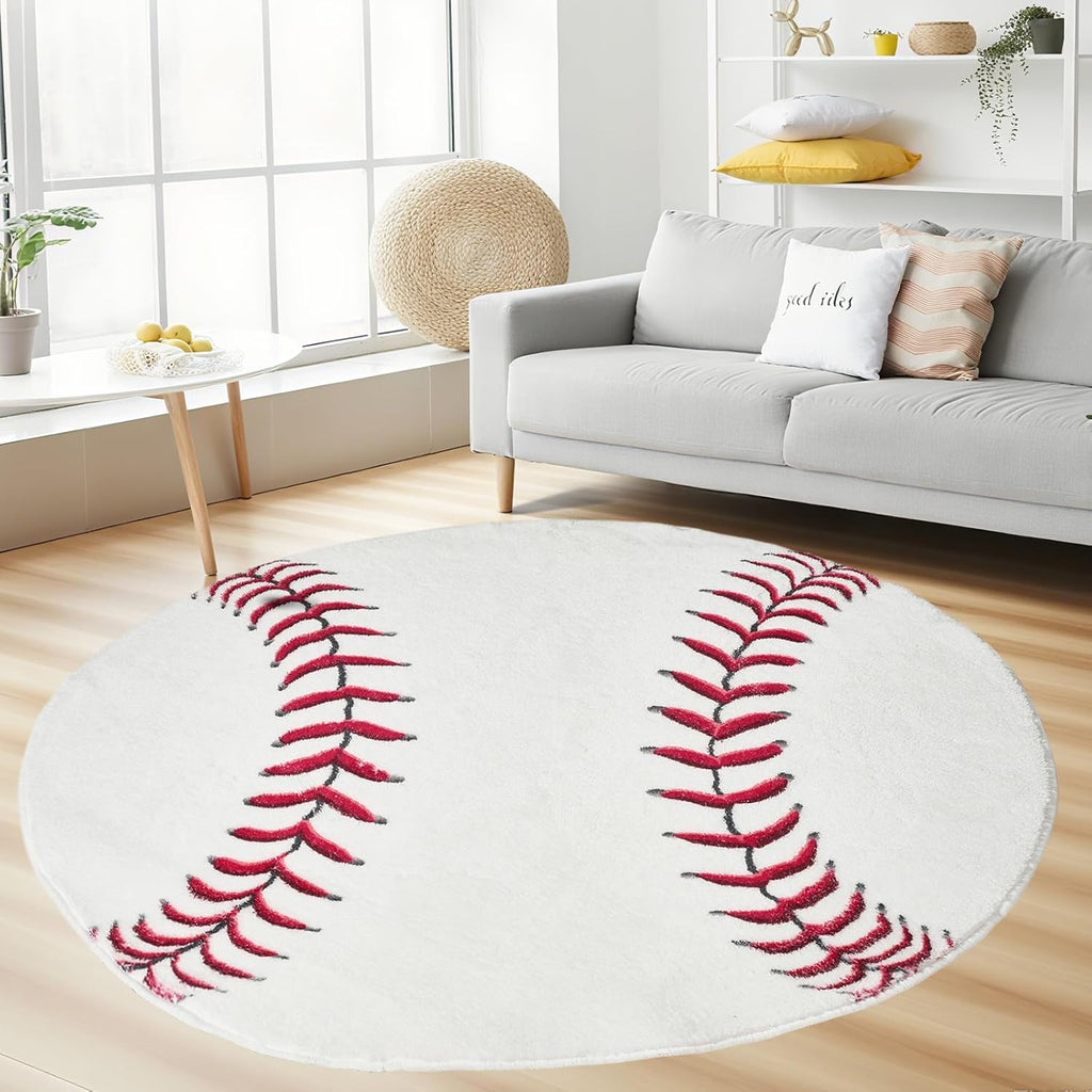 Alfombra Redonda Vesocro de Béisbol | 1.2m Suave y Lavable | Alfombra Deportiva con Base Antideslizante | Para Dormitorio, Sala y Decoración Deportiva