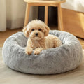 JOLLYVOGUE Cama para Perro Pequeno, Cama Calmante tipo Dona de 20 Pulgadas para Perros Pequenos y Gatos, Lavable, Felpa de Piel Sintetica, Gris Humo