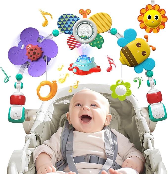 Arco Musical para Carriola de Bebé, Juguetes de Asiento de Coche para Viajes, Arco de Juego para Bebé Accesorio para Cuna, Móvil para Cuna, Barra de Actividad de Carriola para Bebés Infantes