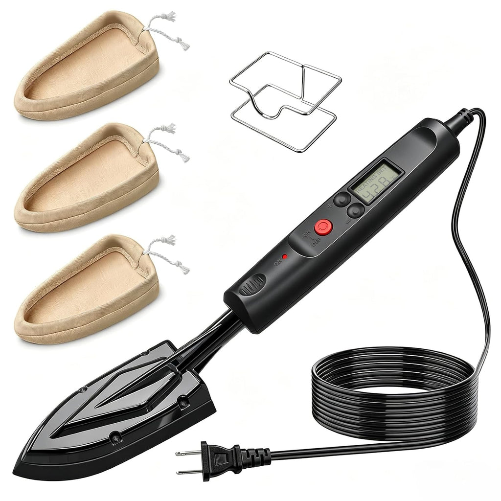 Plancha para cantear con pantalla LCD, temperatura ajustable de 100 a 220 °C (212 a 428 °F), soporte metálico, cable de alimentación de 249 cm (98 pulgadas), 3 calcetines reemplazables, plancha de sellado de precisión para cantos y modelos de muebles.