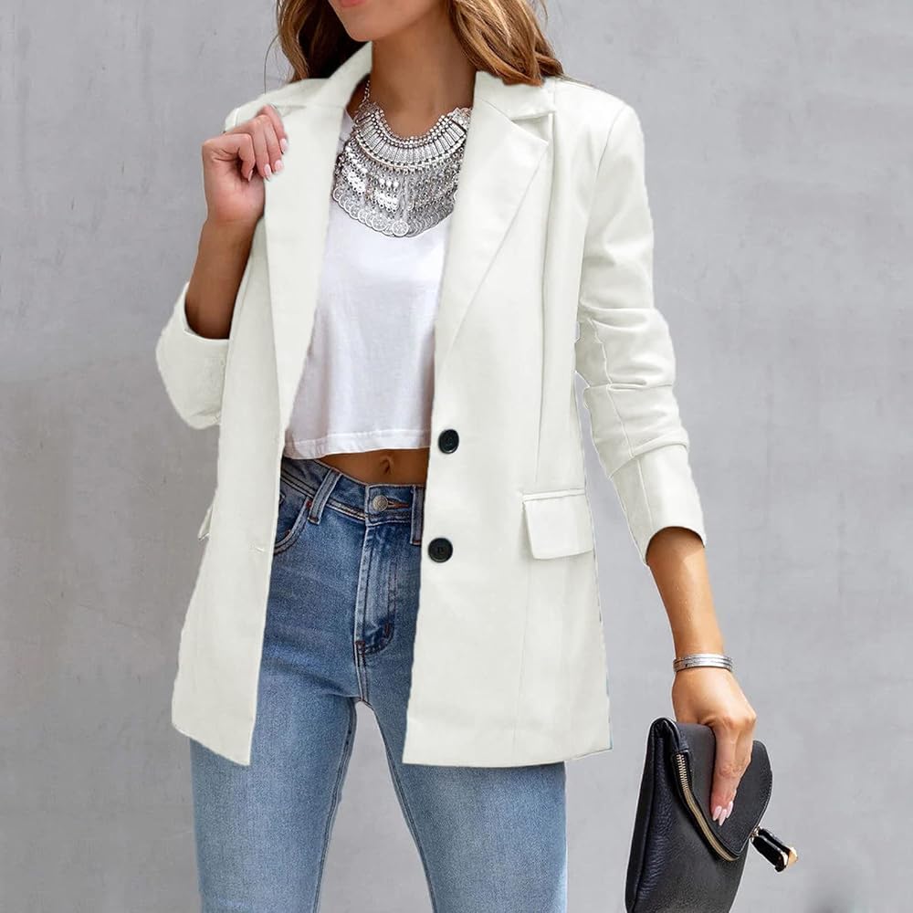 Blazer blanco para mujer Mina Self, talla L, incluye un botón de repuesto