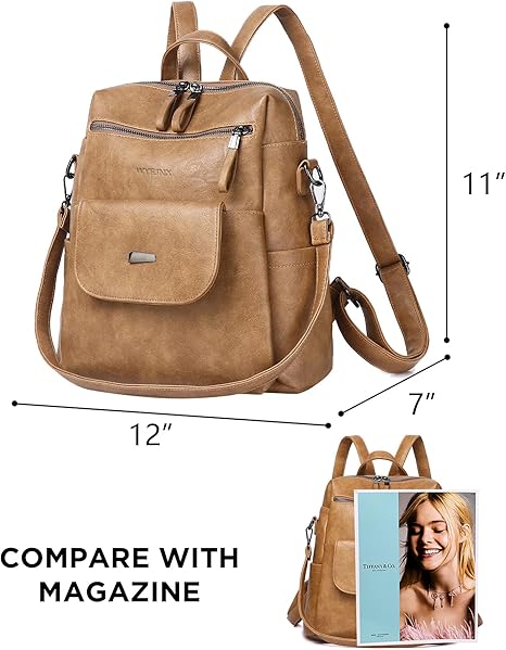 WYFJNX – Mochila Bolso de Cuero PU para Mujer | Diseño Multiusos | Bolso de Hombro y Mochila de Viaje | Color Camel
