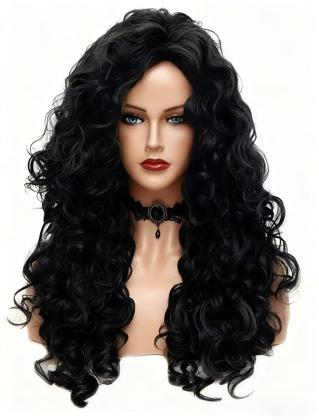 Peluca larga ondulada Rugelyss de 71 cm (28 pulgadas), cabello sintético rizado y crespo natural negro para mujer.