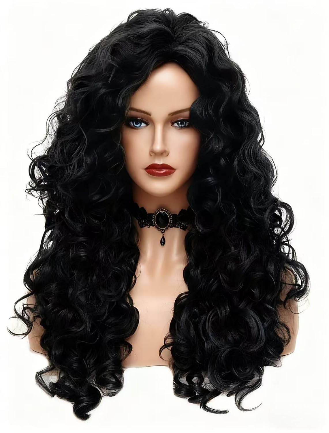 Peluca larga ondulada Rugelyss de 71 cm (28 pulgadas), cabello sintético rizado y crespo natural negro para mujer.