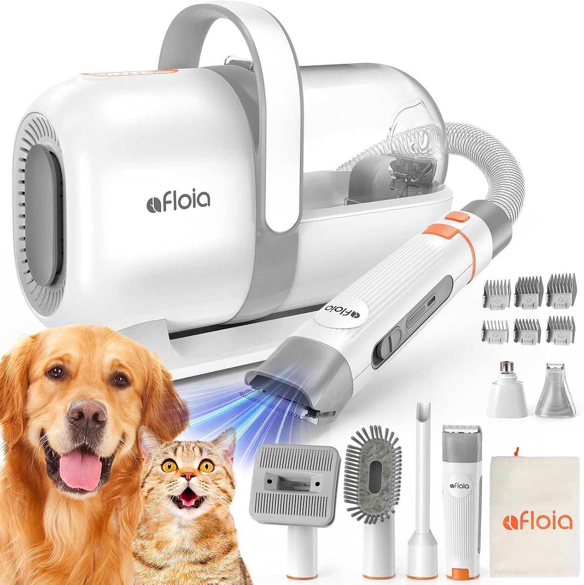 ⚠️ FALTA UNA PIEZA – Kit de Aseo para Perros Afloia 6 en 1 con Aspiradora, Cortadora y Lima de Uñas, Blanco