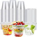 BYSNOW Paquete de 100 vasos de plástico transparente de 255 ml con tapas planas sin orificio, vasos desechables para postres con tapa para helado, pudín, fruta, bebidas frías, pastel, bocadillos, yogur parfait.