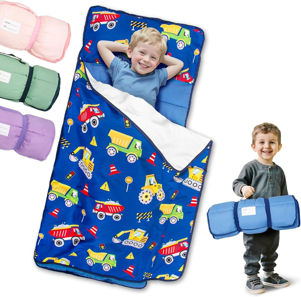 Colchoneta para siesta Primlect para niños pequeños, diseño enrollable portátil, perfecta para guarderías y viajes, saco de dormir todo en uno de 51" x 31" con almohada extraíble y manta polar para niños y niñas, lavable a máquina.