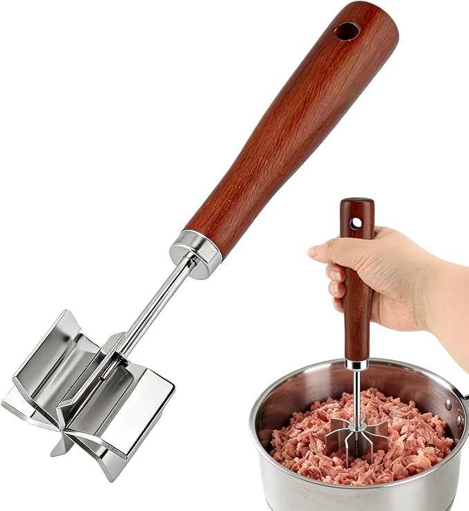 Picadora y trituradora de carne grande de acero inoxidable | Apta para lavavajillas | Herramienta de picadora de carne molida de 6 cuchillas | Destrozador de hamburguesas