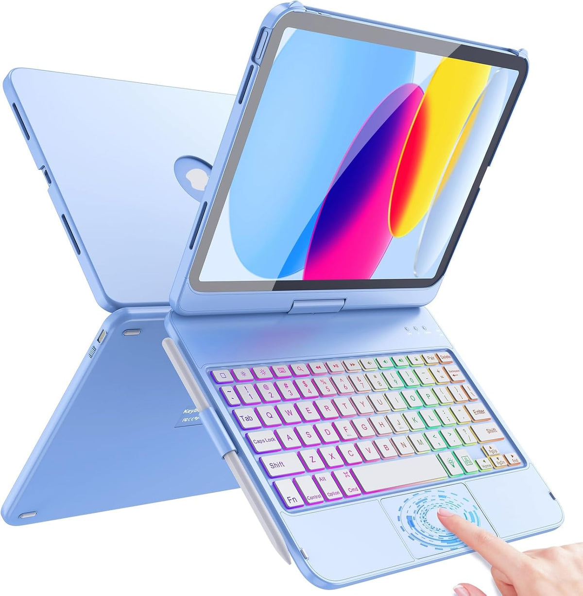 Funda con teclado táctil FUWANG para iPad (A16) de 11.ª generación de 11 pulgadas (2025) y de 10.ª generación de 10,9 pulgadas (2022). Gira 360°. Funda con teclado para iPad de 10.ª generación, retroiluminada y con soporte para Apple Pencil. Color azul.