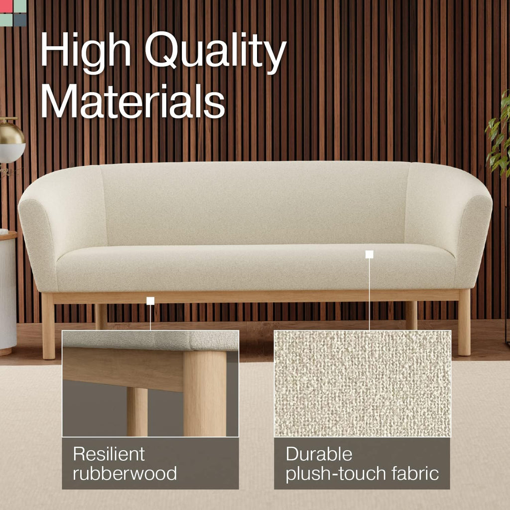 Sofá Mid-Century con Respaldo Curvo – 76.25” – Decoración de Lujo y Confort para Oficinas, Salas y Dormitorios – Patas de Madera Maciza y Cojines de Tela Transpirable