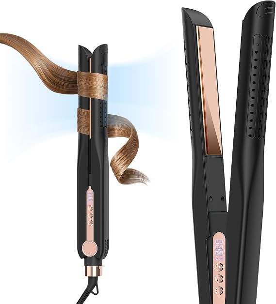 Alisadora SKIMI Airflow Styler | Plancha de Titanio con Ventilación de Enfriamiento | Rizadora Profesional, 5 Temperaturas, Voltaje Dual y Apagado Automático | Negro y Cobre