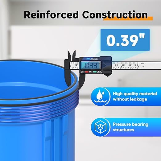Carcasa para Filtro de Agua PUREPLUS 10"x4.5" — Sistema de Pre-Filtración Universal con Manómetro y Puerto NPT 1"