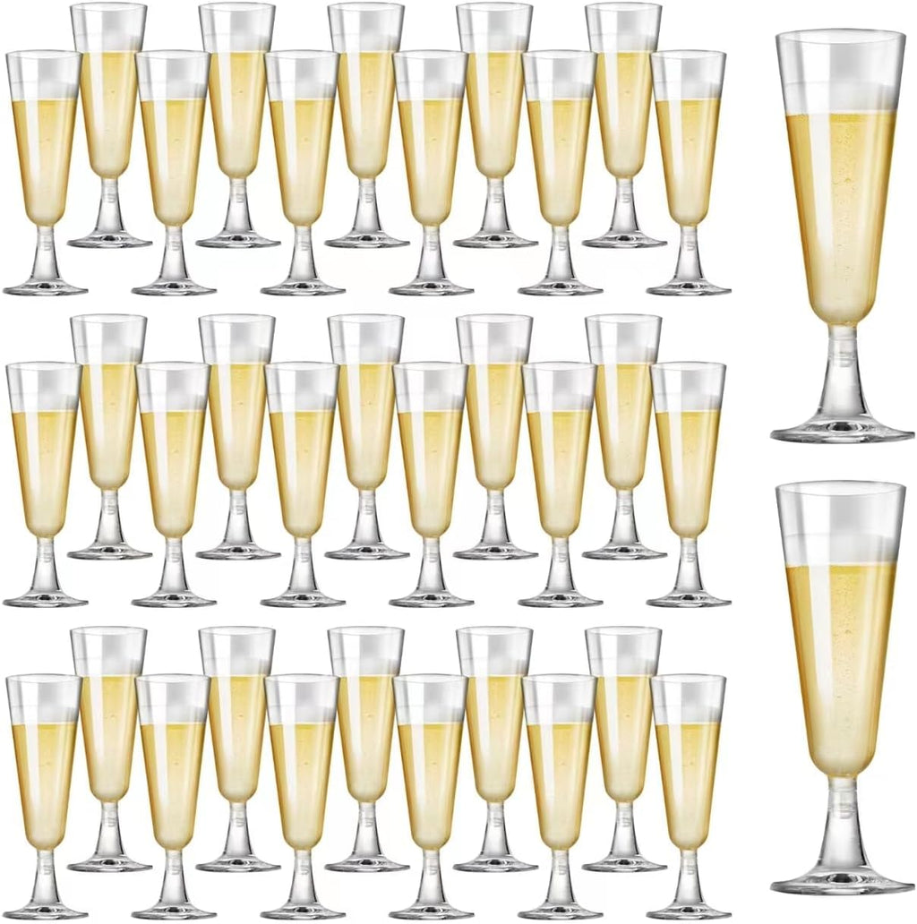 Copas de champán de plástico SUREHOME, paquete de 40 unidades, copas de champán desechables de 148 ml (5 oz), copas de mimosa de plástico transparente, vasos para cócteles de boda, paquete a granel para fiestas de Nochevieja, 2025, compromisos