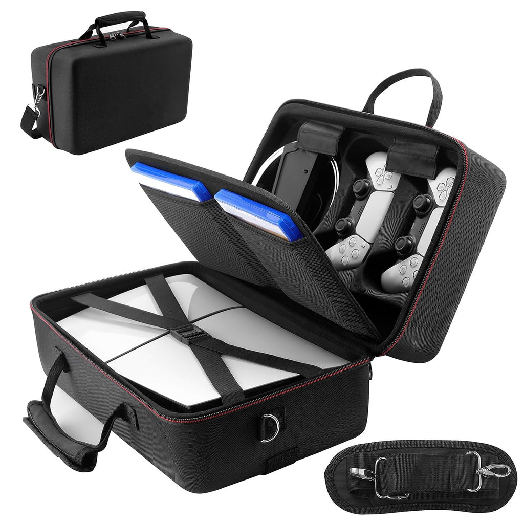 Estuche Rígido de Transporte para PS5 Slim 2023 | Edición Digital y Disco | Mandos Base Vertical y Accesorios | Bolsa Protectora Viaje | 1 Unidad