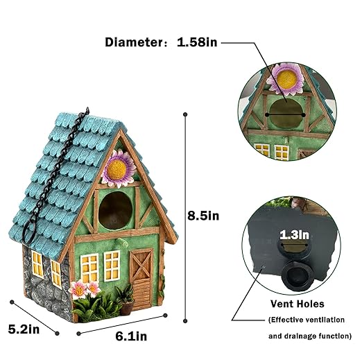 Casas para pájaros Casas para pájaros para exteriores Casa para pájaros colgantes de madera para pájaros azules Caja nido para pájaros naturales Casa para pájaros para patio trasero Decoración de jardín