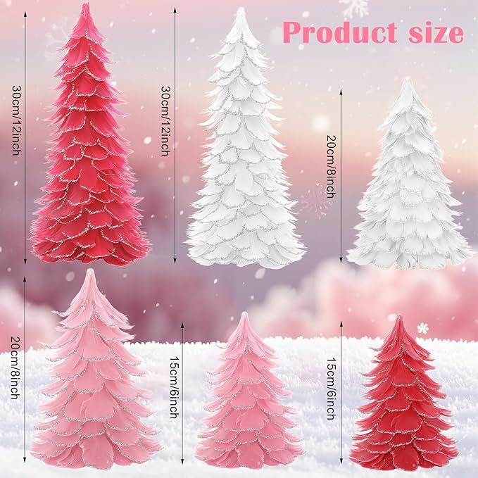 Threehoney 6 piezas de árbol de Navidad con puntas de purpurina, centros de mesa de árbol de Navidad, mesa de escritorio, decoración de Navidad para el hogar, fiesta de boda, invierno, 6, 8 pulgadas