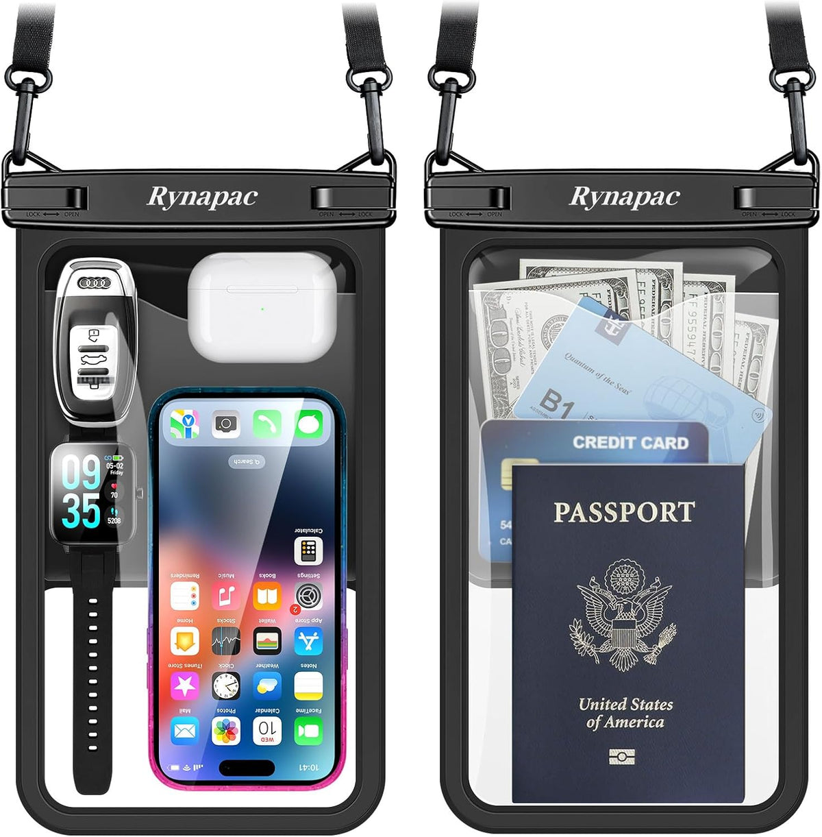 Funda Impermeable Rynapac IPX8 para Celular hasta 10" | 2 Pack Pantalla Táctil Fotografía Subacuatica