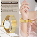 TIMEURE Reloj Contador de Pasos para Mujer — Pulsera Acero Inoxidable, Sin App, Sin Carga, Dorado TU-2401