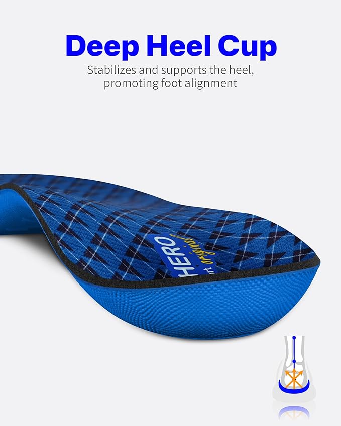 Walkhero - Plantillas ortopédicas para fascitis plantar, soporte de arco alto, alivia el dolor de pies y el pie plano, Azul