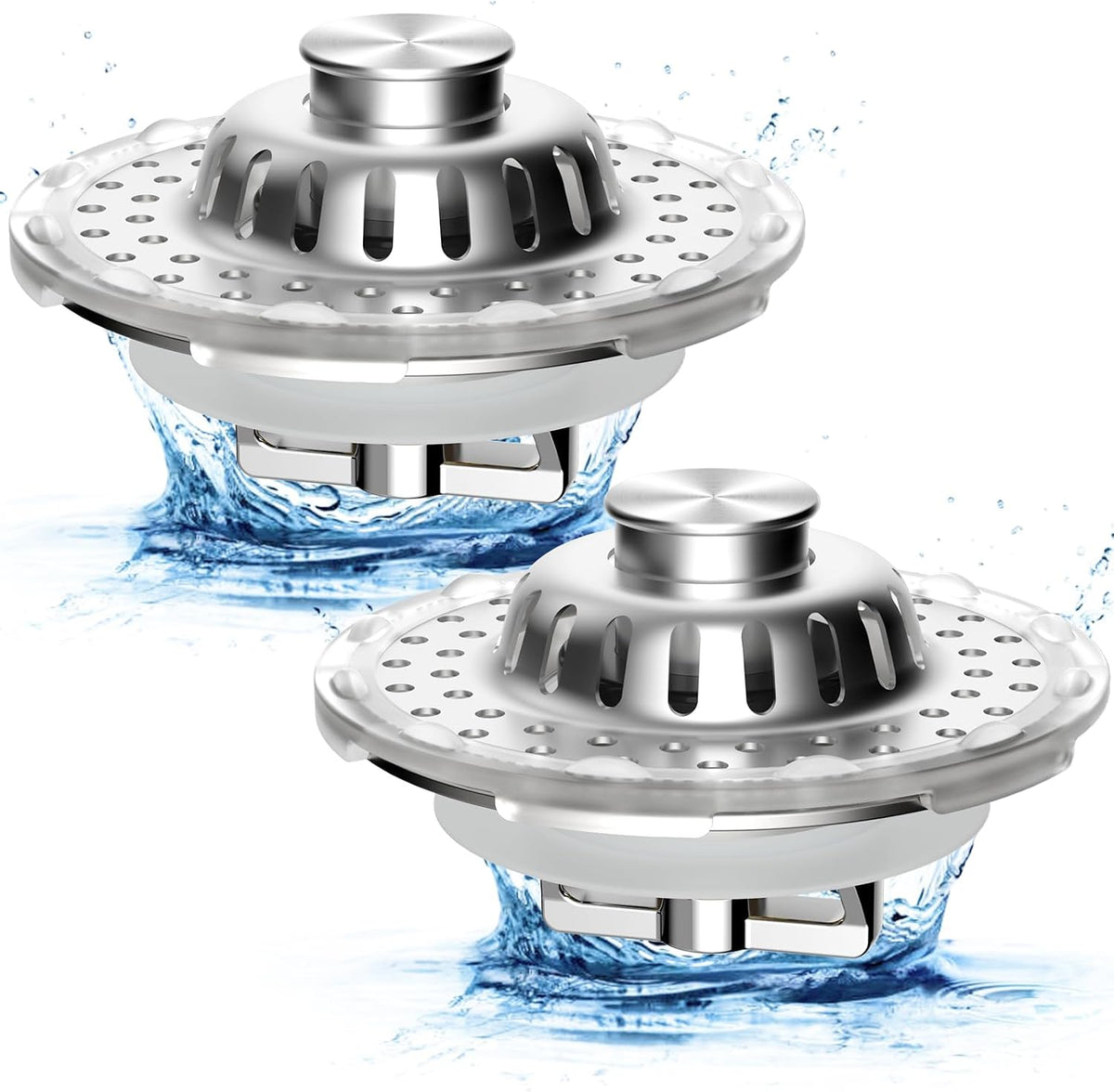 Tapón de Desagüe de Bañera Metal 2 Piezas con Recolector de Cabellos Visible, Tapón Colador Superior Mejorado 3 en 1 Compatible con Orificios de 3,8 a 6,1 cm, Canasta de Filtro Acero Inoxidable