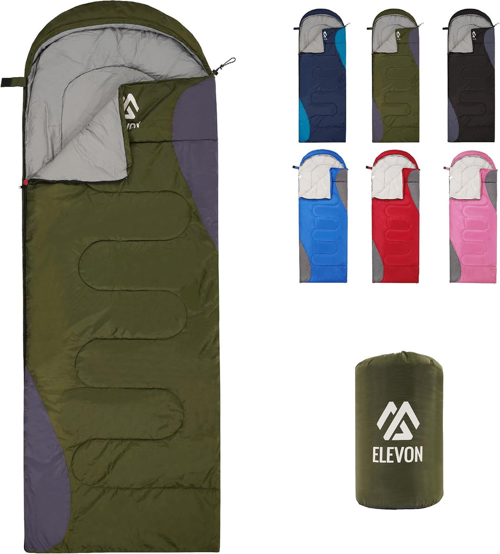 Elevon Saco de Dormir para Adultos Ninos y Jovenes | Impermeable Ligero Compacto con Bolsa de Compresion 3-4 Estaciones Camping