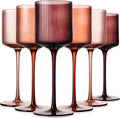 Juego de 6 copas de vino cuadradas de color melanina, elegante diseño acanalado, cristal ámbar con tallo largo, 325 ml, copas de vino tinto y blanco sopladas a mano para decoración de bar, fiestas y cenas con vino. Multicolor. 