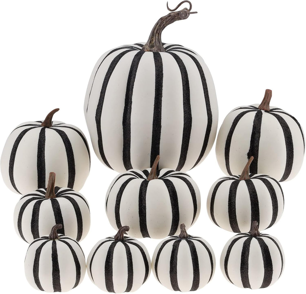 Gresorth - Juego de 10 calabazas artificiales con diseño de cebra para Halloween, decoración de calabazas falsas para pintar, para porche, casa, fiesta, boda, granja, Acción de Gracias 