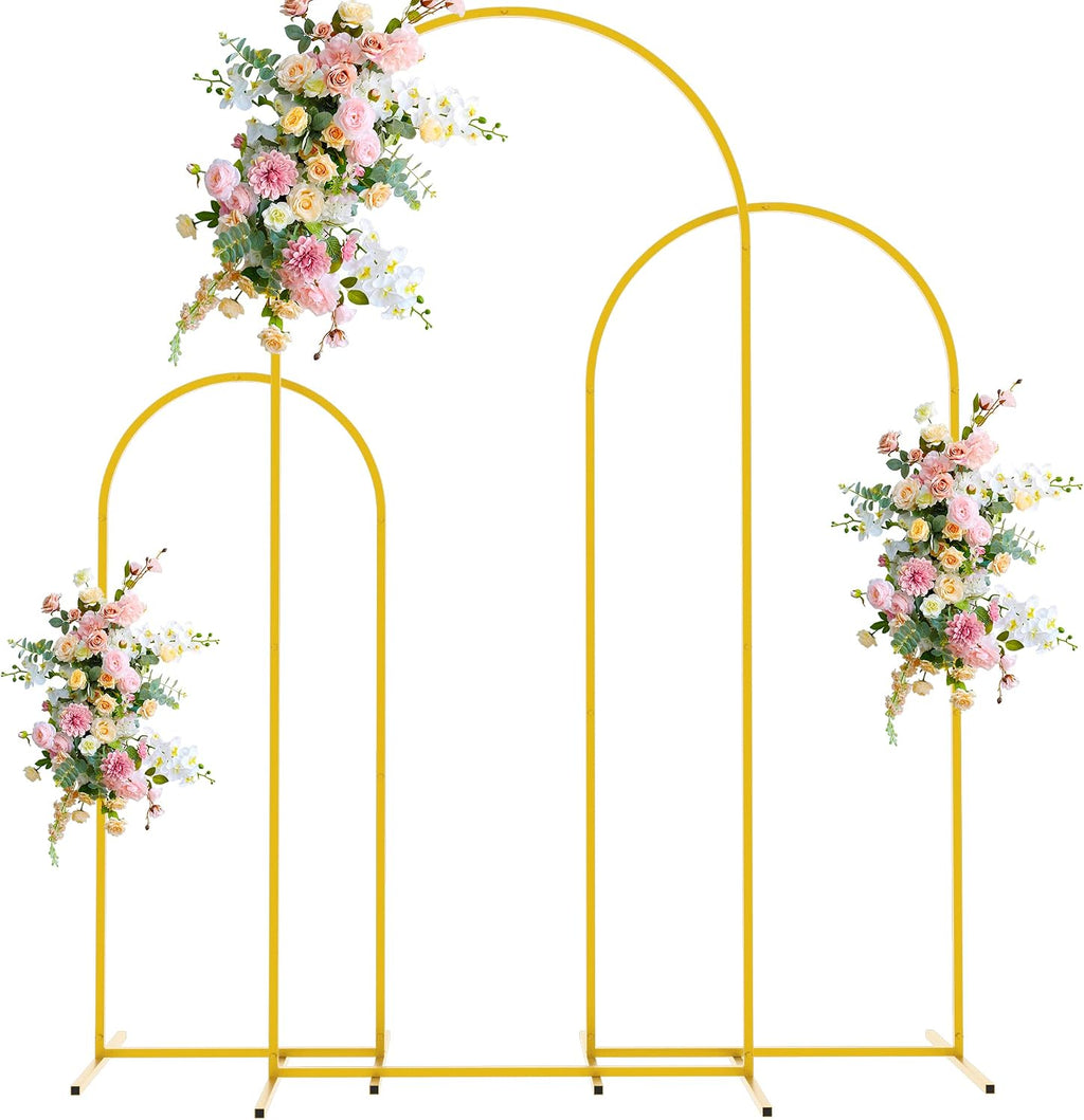 Soporte de telón de fondo de arco de boda de 7.2 pies, 6.6 pies, 6 pies, juego de 3 soportes de arco de metal dorado para decoración de boda, ceremonia de baby shower, fiesta de cumpleaños