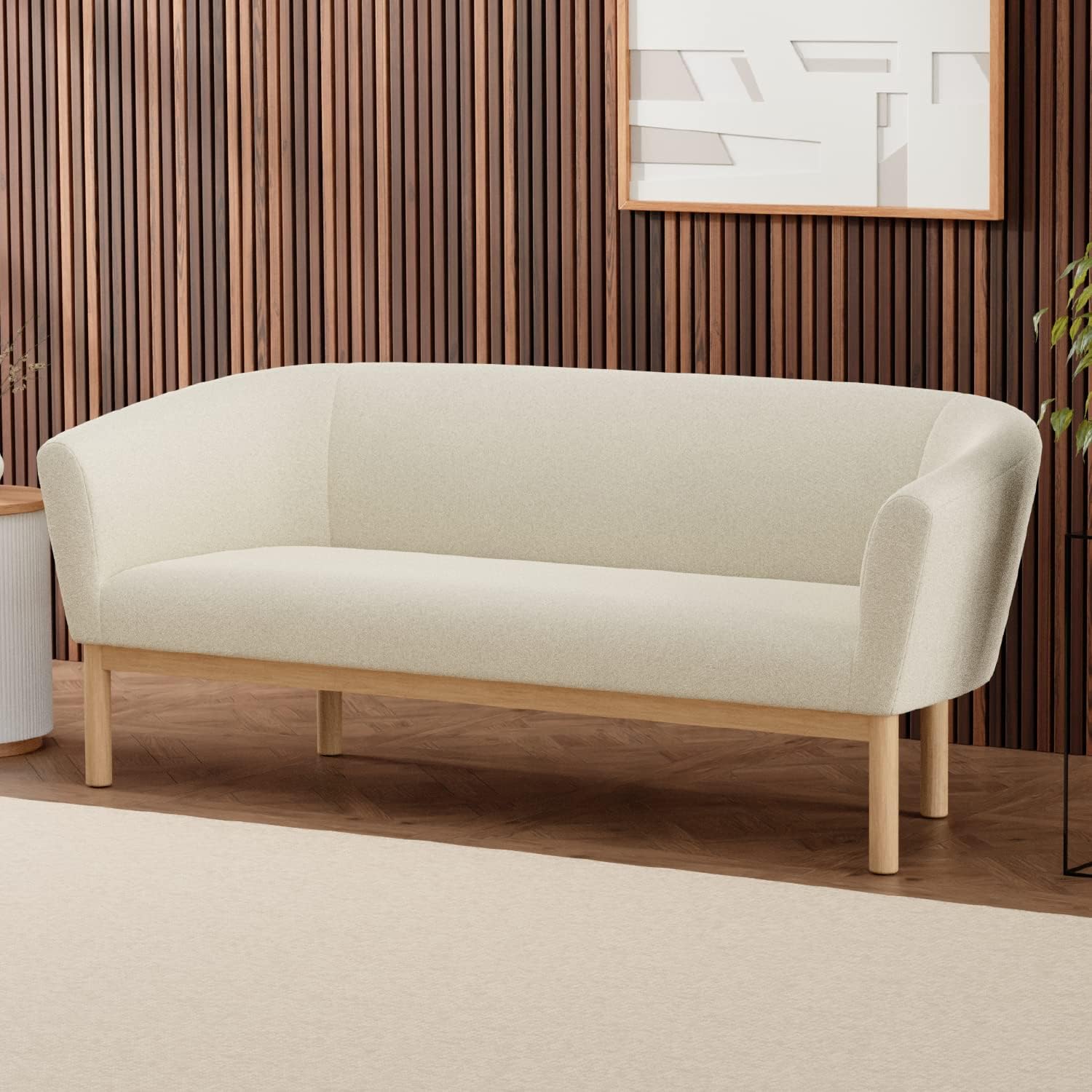 Sofá Mid-Century con Respaldo Curvo – 76.25” – Decoración de Lujo y Confort para Oficinas, Salas y Dormitorios – Patas de Madera Maciza y Cojines de Tela Transpirable
