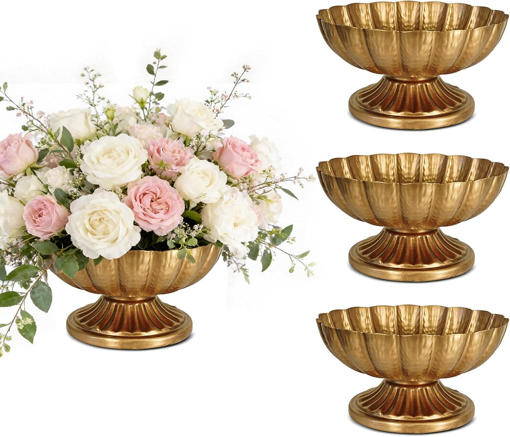 AZXTOPSEZ Jarrones Dorados Pequenos para Centros de Mesa Set de 4 | Florero Compota de Laton 4 pulgadas Estilo Antiguo para Bodas y Eventos