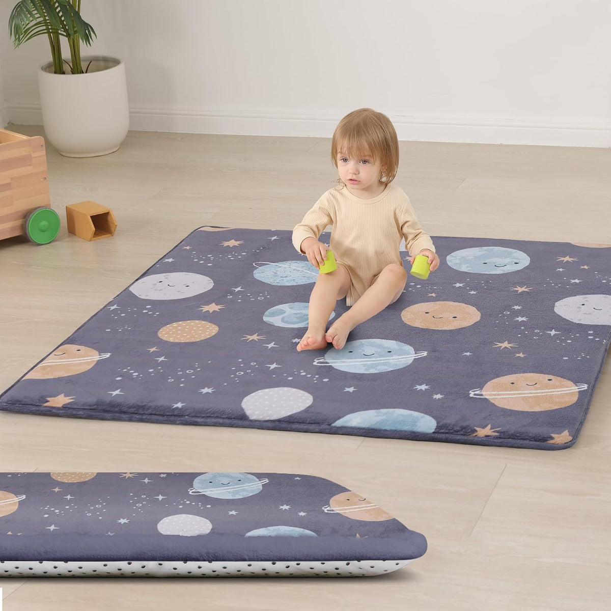 Alfombra de Juegos para Bebés 127x127 cm – Acolchada 3.3 cm, Terciopelo Coral Repelente al Agua y Antideslizante