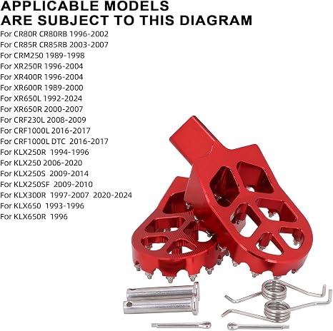 Estriberas CNC JFG RACING para Dirt Bike | Rojo | Compatible con Honda XR, CR, CRF, CRM y Kawasaki KLX250