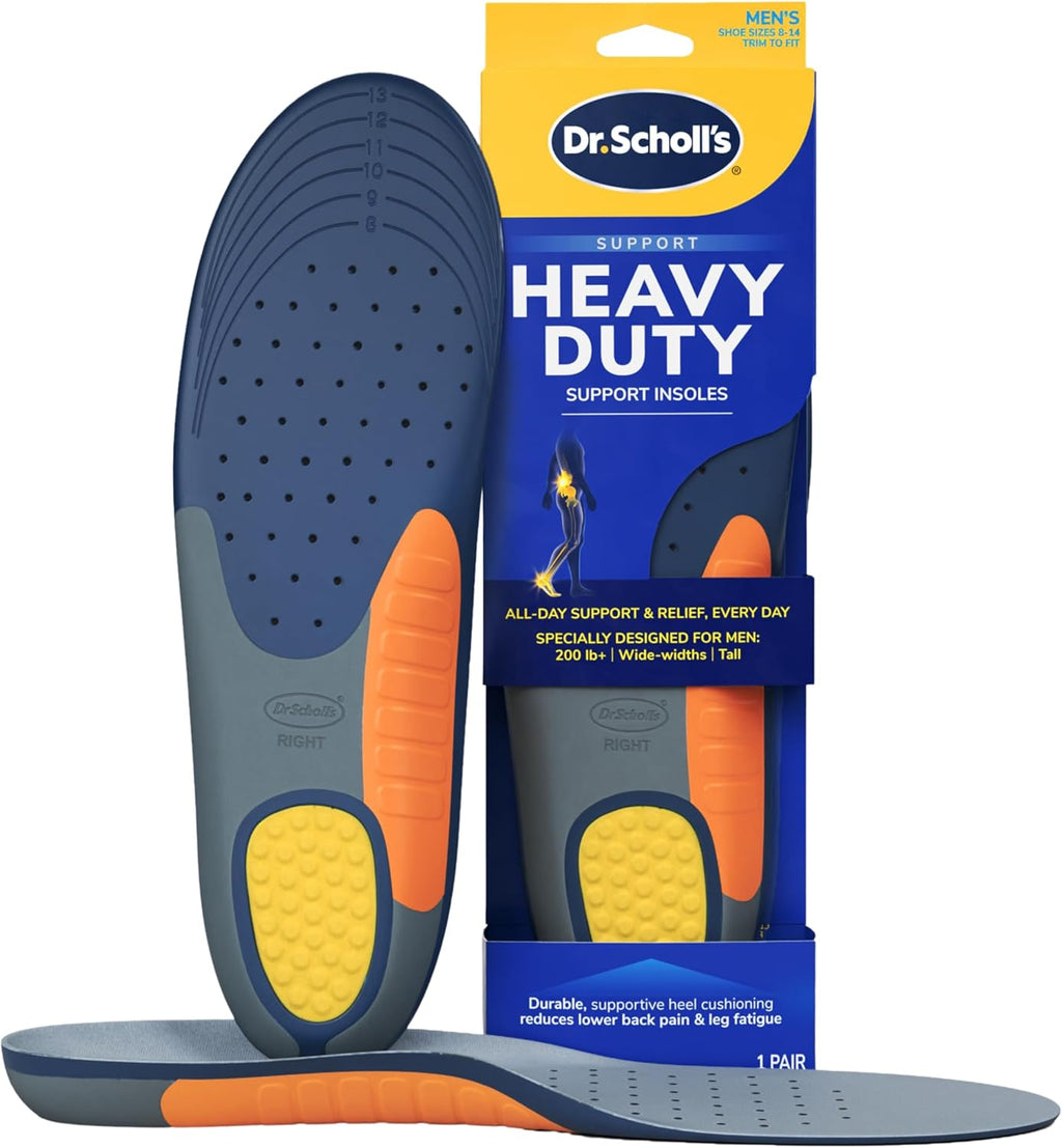 Dr. Scholl's Plantillas de Soporte de Servicio Pesado | Talla Grande 200lbs+, Pies Anchos | Absorcion de Impacto, Soporte de Arco | Hombre Talla 8-14, 1 Par