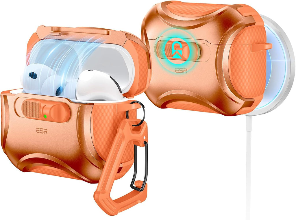 Funda ESR para AirPods Pro 3 (2025), compatible con la funda de los AirPods Pro de 3.ª generación (cable USB-C), MagSafe sin esfuerzo, cierre a prueba de caídas, fácil apertura, serie Cyber, naranja