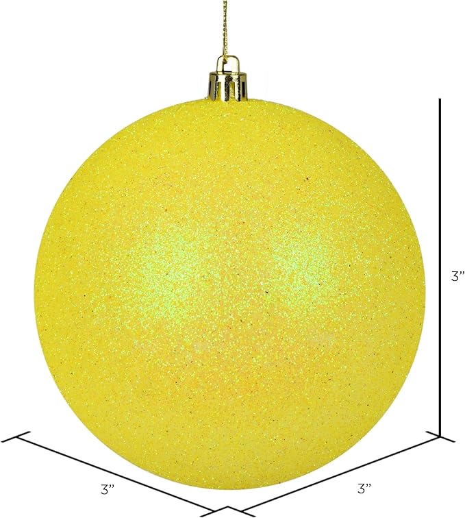 Set 12 Bolas de Purpurina Amarilla para Árbol de Navidad | 7.62 cm | Plástico