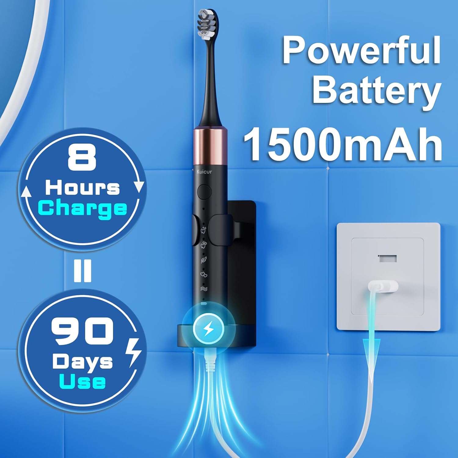 Cepillo de Dientes Eléctrico Kuicur con Cabezales de Repuesto - Blanco o Negro