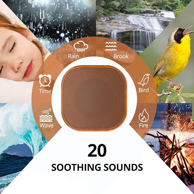 Máquina de sonido enchufable con 20 sonidos relajantes naturales sin bucle y función de memoria, temporizador de sueño, máquina de sueño con terapia de sueño para bebés, niños y adultos, nuevo grano de madera añadido en 2025