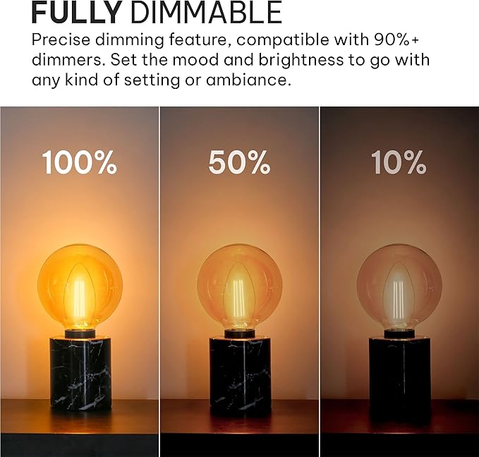 Juego de bombillas LED E12 regulables para candelabros, 4 W, equivalente a 40 W, 2700 K, luz cálida estilo vintage, bombilla de vela para candelabro, ventilador de techo, aplique