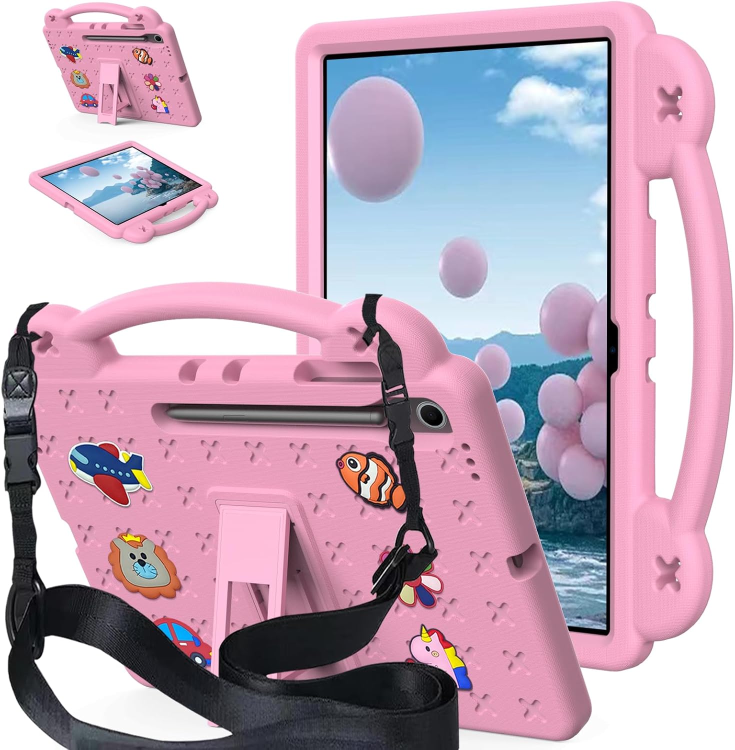 Kwamaz Kids Case for Samsung Galaxy Tab S10 FE Plus 13.1 inch Tablet, EVA Kids Shockproof Cover 13.1'' with Strap Handle Stand (Pink)