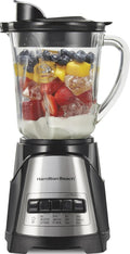 Licuadora Hamilton Beach Power Elite Wave Action para batidos, jarra de vidrio de 1,2 litros, 12 funciones que incluyen puré y trituración de hielo, 700 vatios - Negra (58148A)