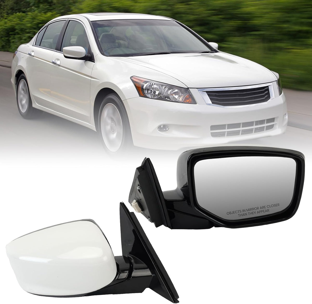 Espejo retrovisor derecho del lado del pasajero compatible con Honda Accord 2008 2009 2010 2011 2012 Espejos retrovisores eléctricos plegables manuales sin calefacción Blanco 3 pines